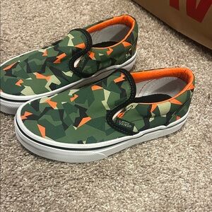 Vans Kids Green and Orange Camo Sneakers